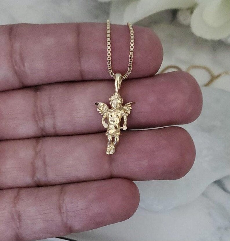 Collar de ángel chapado en oro de 14 k: colgante de querubín guardián imagen 6