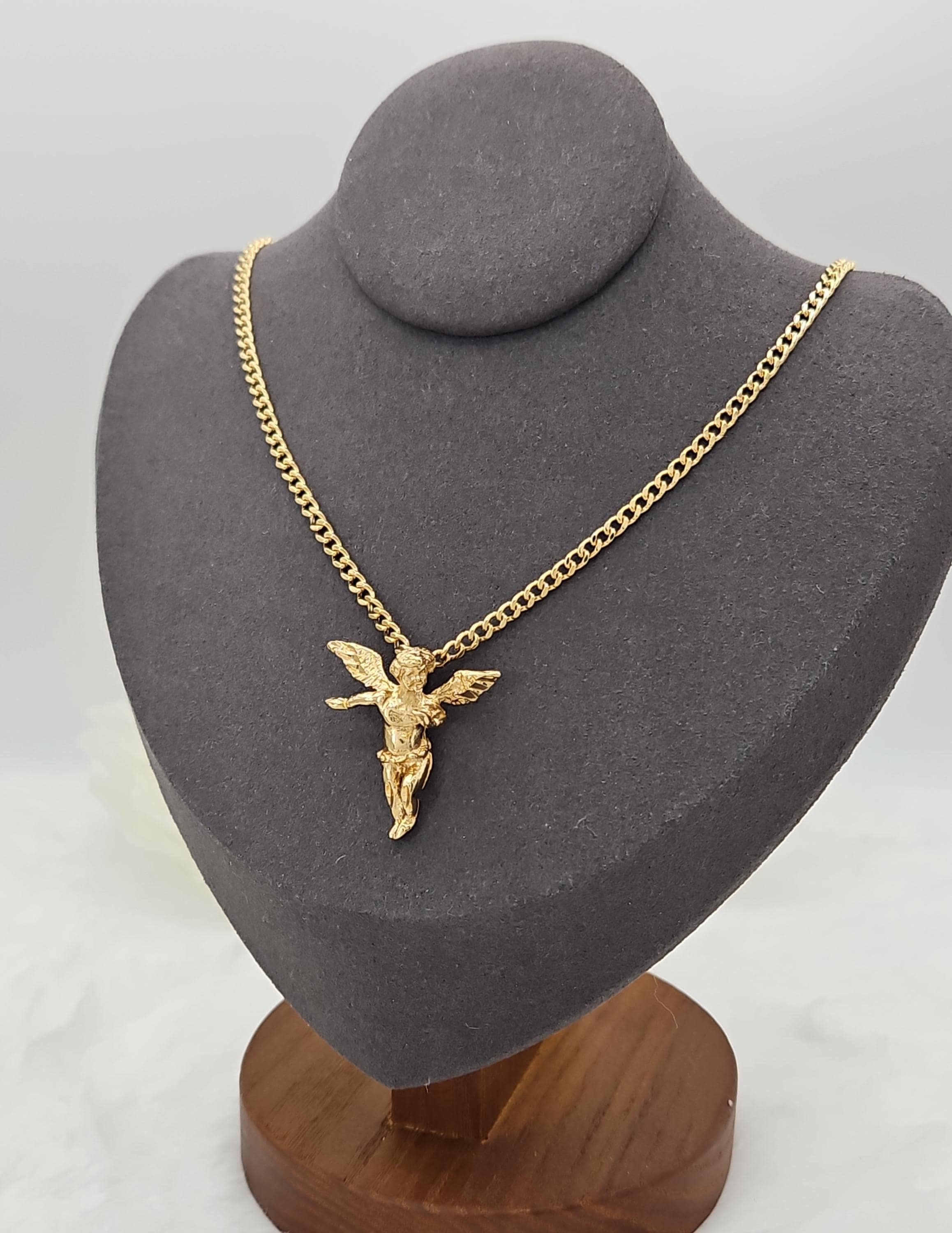 Gold Angel Necklace: 3mm Curb Chain, 14k Heavy Plated, Lifetime