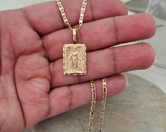 14k Gold Plated Miraculous Medal Necklace, Rectangular Virgin Mary Pendant, Lifetime Replacement Guarantee