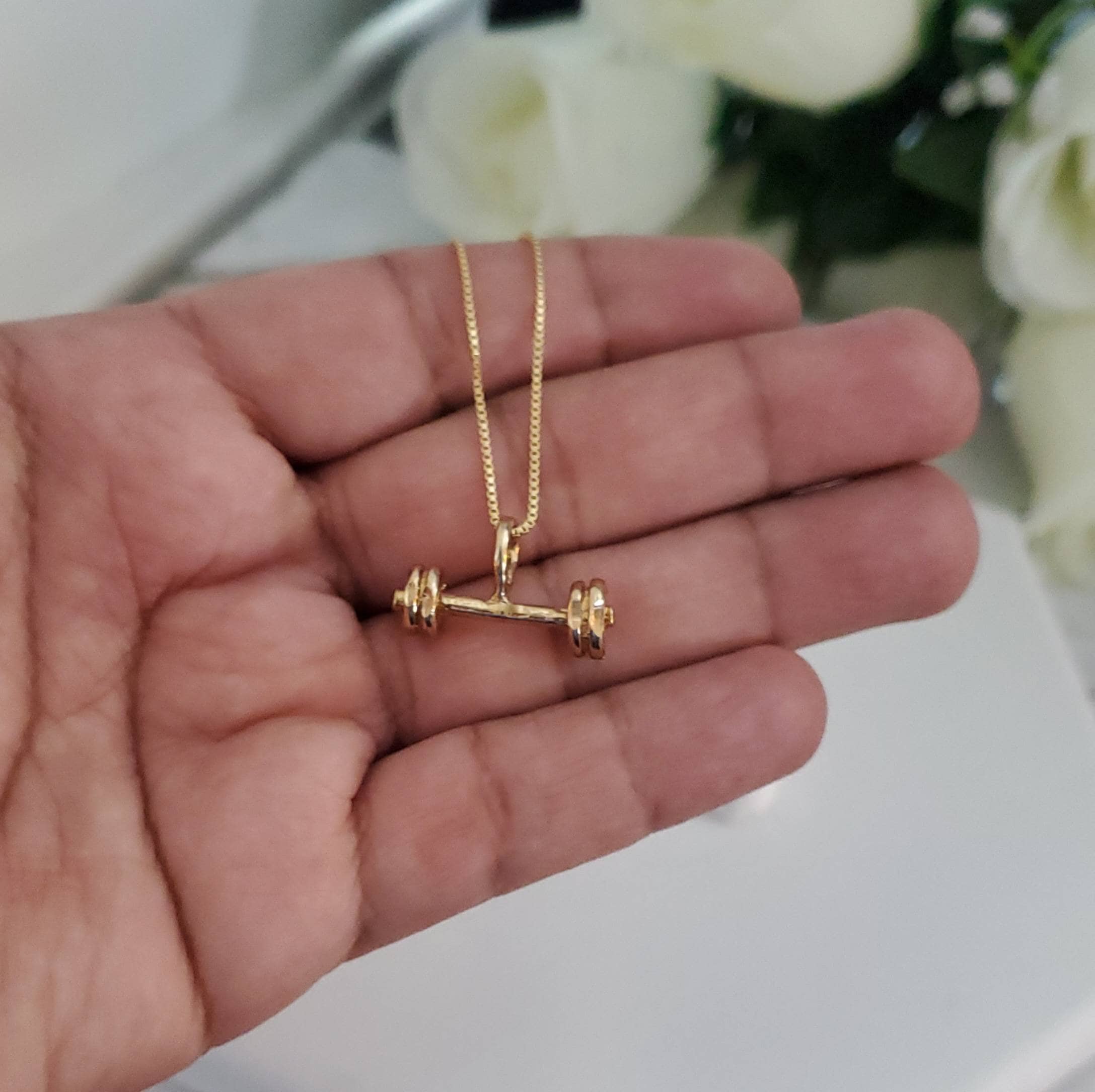 【第1位獲得！】 Gold Dumbbell Gold 1mm Pendant, Dumbbell Small Necklace, アクセサリー