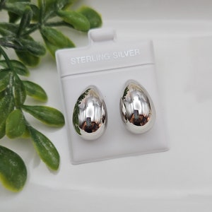 Silver Teardrop Stud Earrings, 22mm 925 Sterling Silver Teardrop Earrings, Medium Sized Teardrop Earrings, Bold Silver Drop Stud Earrings