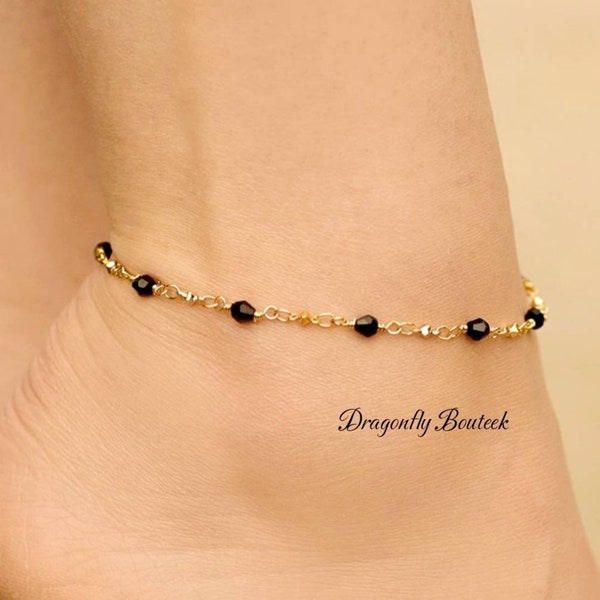 Gold Beaded Ankle Bracelet, Gold Beaded Anklet, 14k Gold Over Layered & Bonded Over Semi-precious Metals, Lifetime Replacement Guarantee