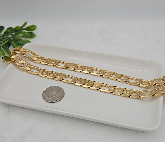 LIFETIME JEWELRY Flat Figaro Chain Necklaces for Men & Women 24k Real Gold Gold Figaro Flat Link Chain, 8.75mm \u2013