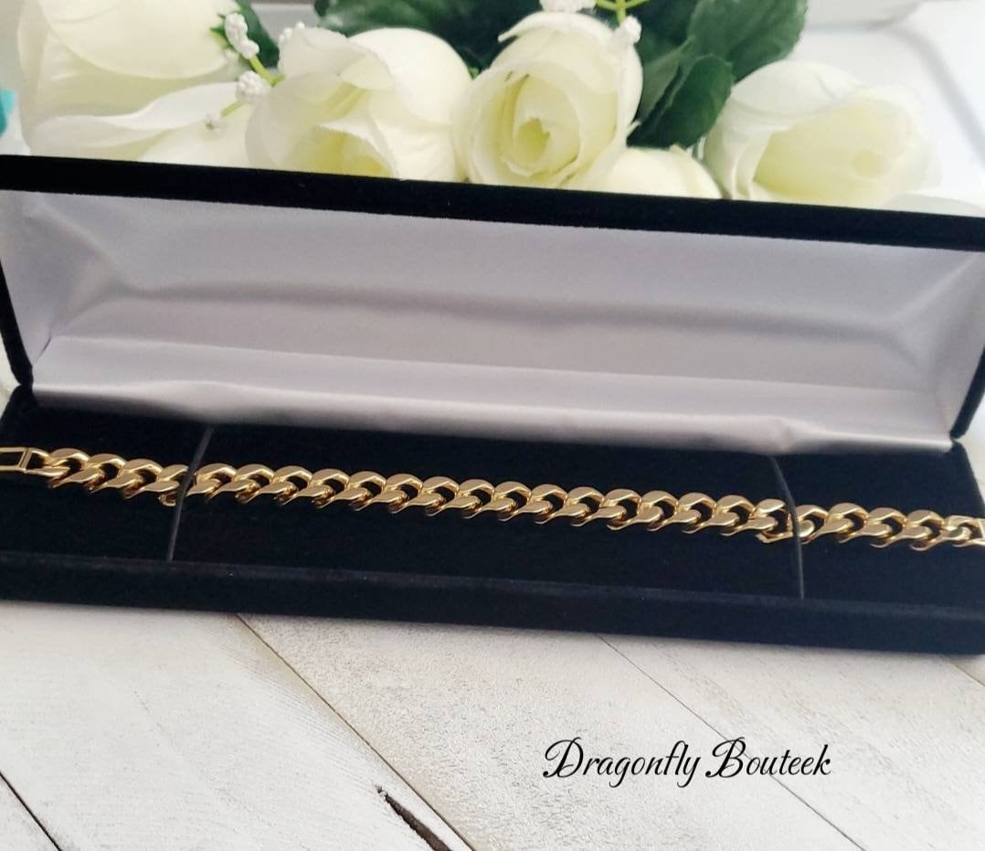 Gold Cuban Link Armband: 9 Mm, 14k Stark überzogenes Herrenarmband