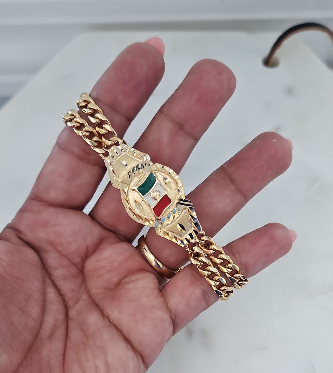 Gold Mexico Flag Bracelet 14k Heavy Plated Gold Etsy