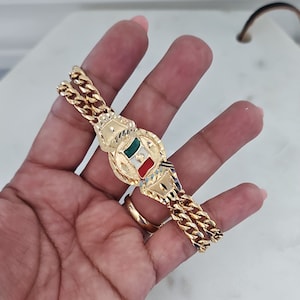 Gold Mexico Bracelet, Gold Mexican Flag Bracelet, Gold Bracelet for Men, 14k Heavy Plated Gold Bracelet, Lifetime Replacement Guarantee