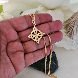 Gold Celtic Necklace, 2mm Curb Style Chain, Protection From Wiccan Necklace, 14k Heavy Plated Gold Celtic Knot Necklace, Unisex Necklace