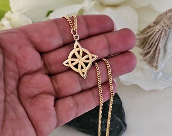 Gold Celtic Necklace, 2mm Curb Style Chain, Protection From Wiccan Necklace, 14k Heavy Plated Gold Celtic Knot Necklace, Unisex Necklace