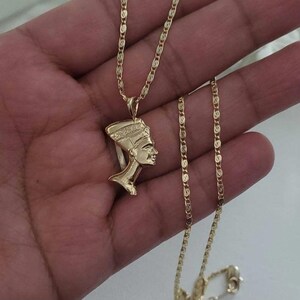 Gold Small Nefertiti Pendant Necklace: 14k Heavy Plated, 2mm Scroll Chain image 9