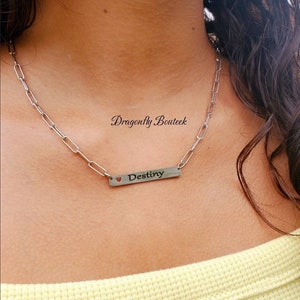 Name Necklace Silver Paperclip Necklace, Bar Necklace, Gift for her, Personalized Necklace for her