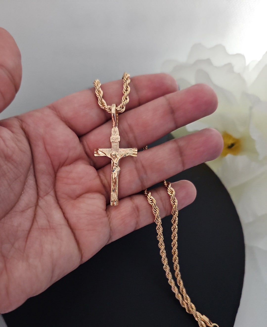 Gold Crucifix Necklace for Men, 14k Heavy Plated Gold, Men