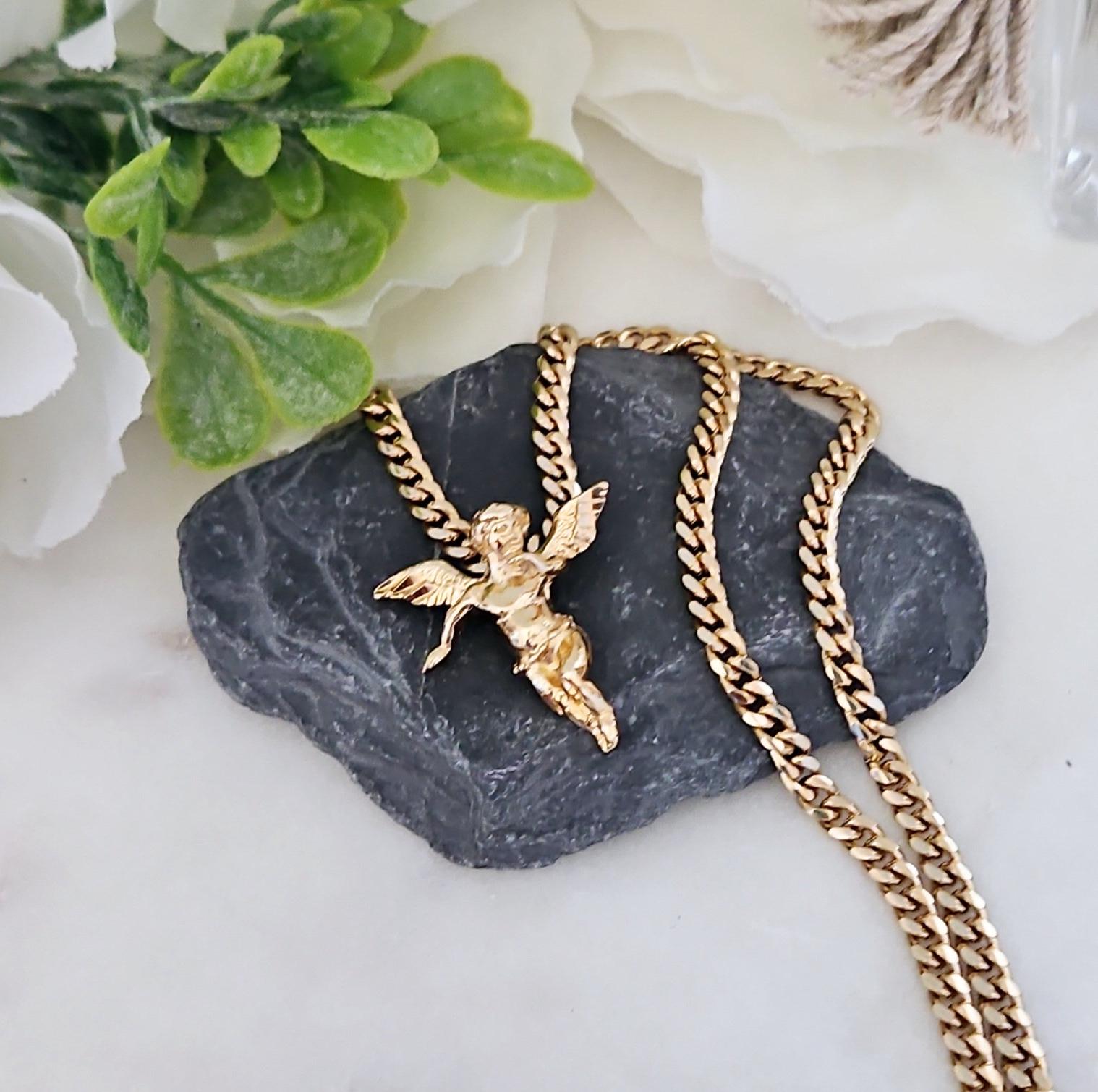 Gold Angel Necklace, 14k Heavy Plated Gold, Baby Angel