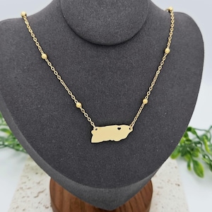 Gold Puerto Rico Island Necklace: Beaded 14k Over Stainless Steel image 1