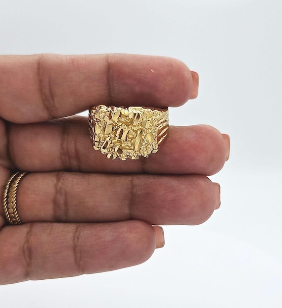 ナゲットリングGold 男性用ゴールドナゲットリング、14Kヘビーメッキゴールド、（バンド幅
