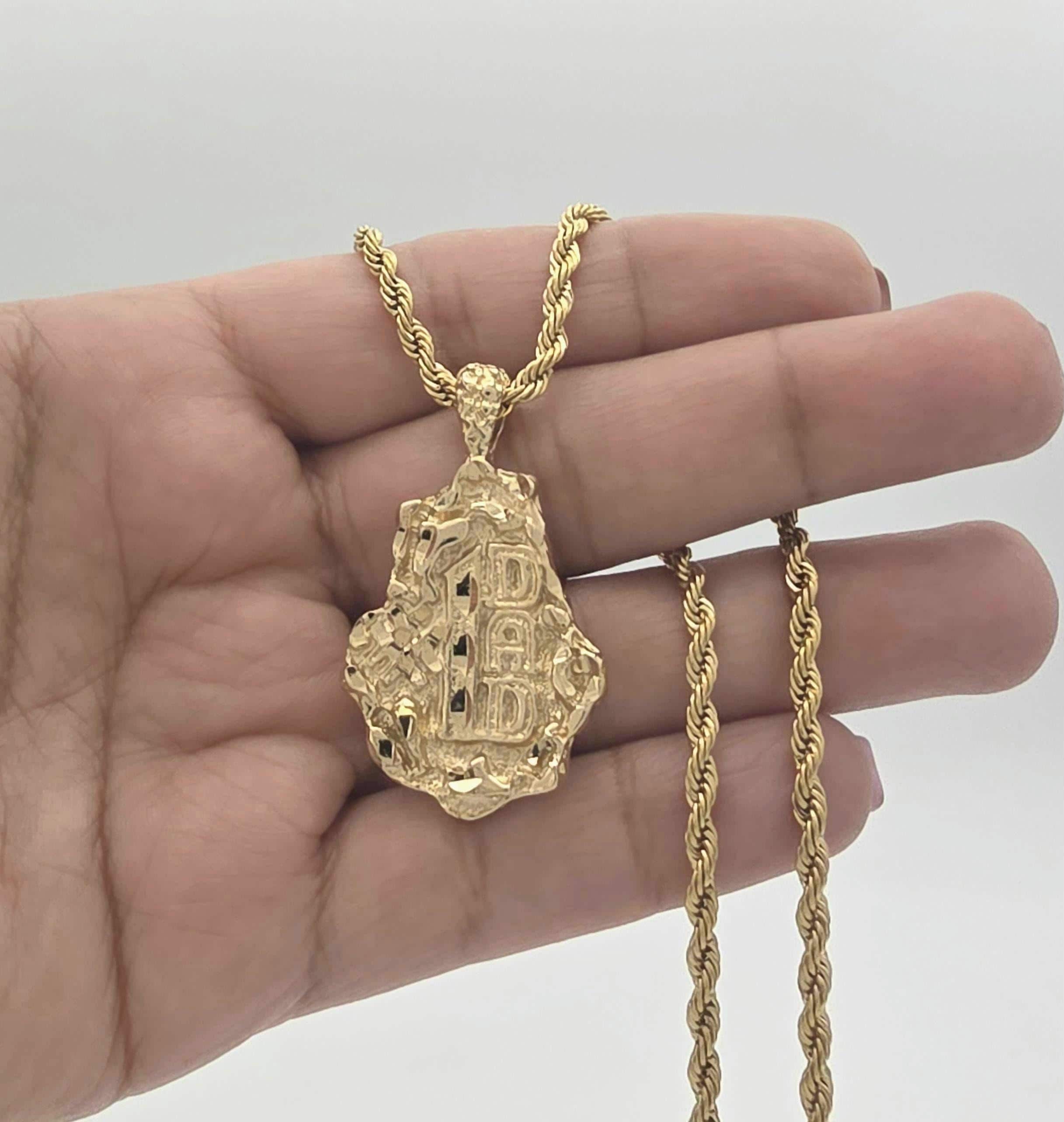 ゴールドナゲットネックレス：14金メッキ、3mmロープチェーン