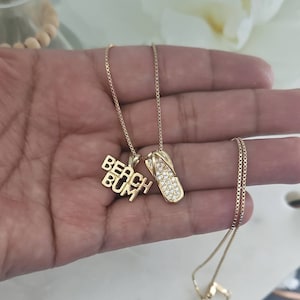 14k Gold Plated Beach Necklace: Flip-Flop Pendants, Box Chain