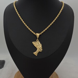 Gold Nefertiti Pendant Necklace: 14k Heavy Plated, 3mm French Rope Chain, Lifetime Replacement Guarantee image 17