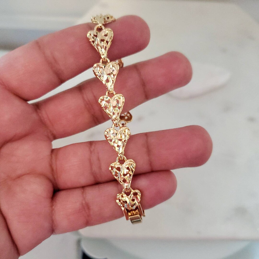 Gold Nugget Bracelet, 8mm Nugget Bracelet, Heart Shaped Nugget Bracelet