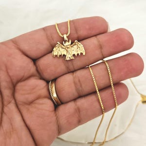 Gold Vampire Bat Necklace, Cute 3D Vampire Bat Necklace, 14k Heavy Plated Gold, 1mm Box Chain, Lifetime Replacement Guarantee, High Quality