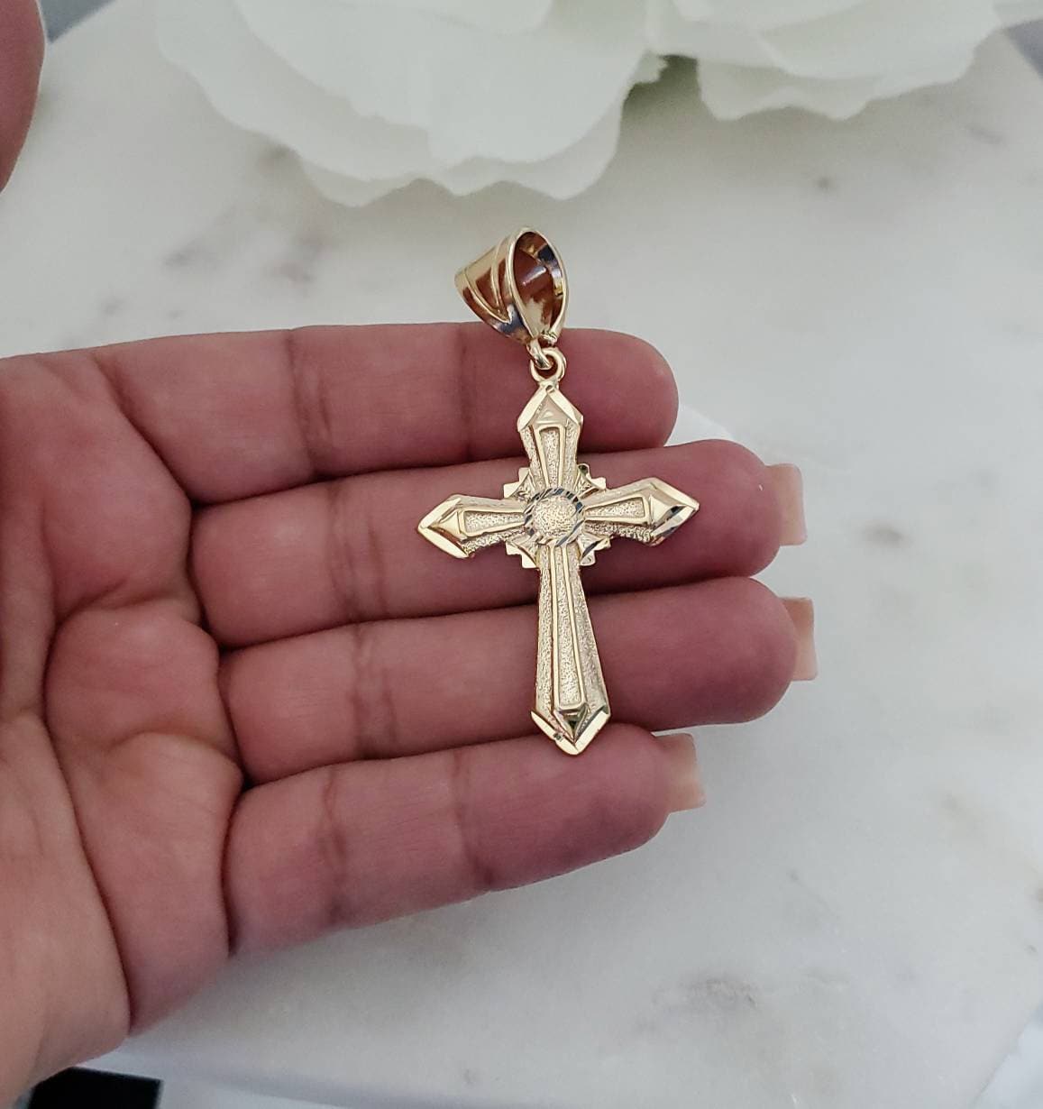 Delicato Placcato Oro Rosa con Piccola Croce Zirconi su 41cm Collana
