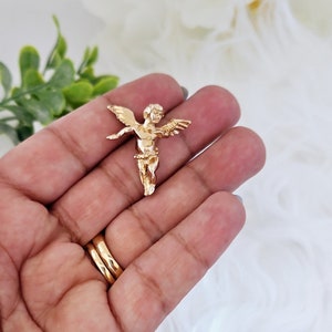 14k Gold Plated Cherub Pendant: Unisex Angel Charm