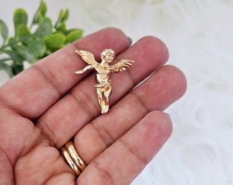 Colgante de querubín chapado en oro de 14k: dije de ángel unisex
