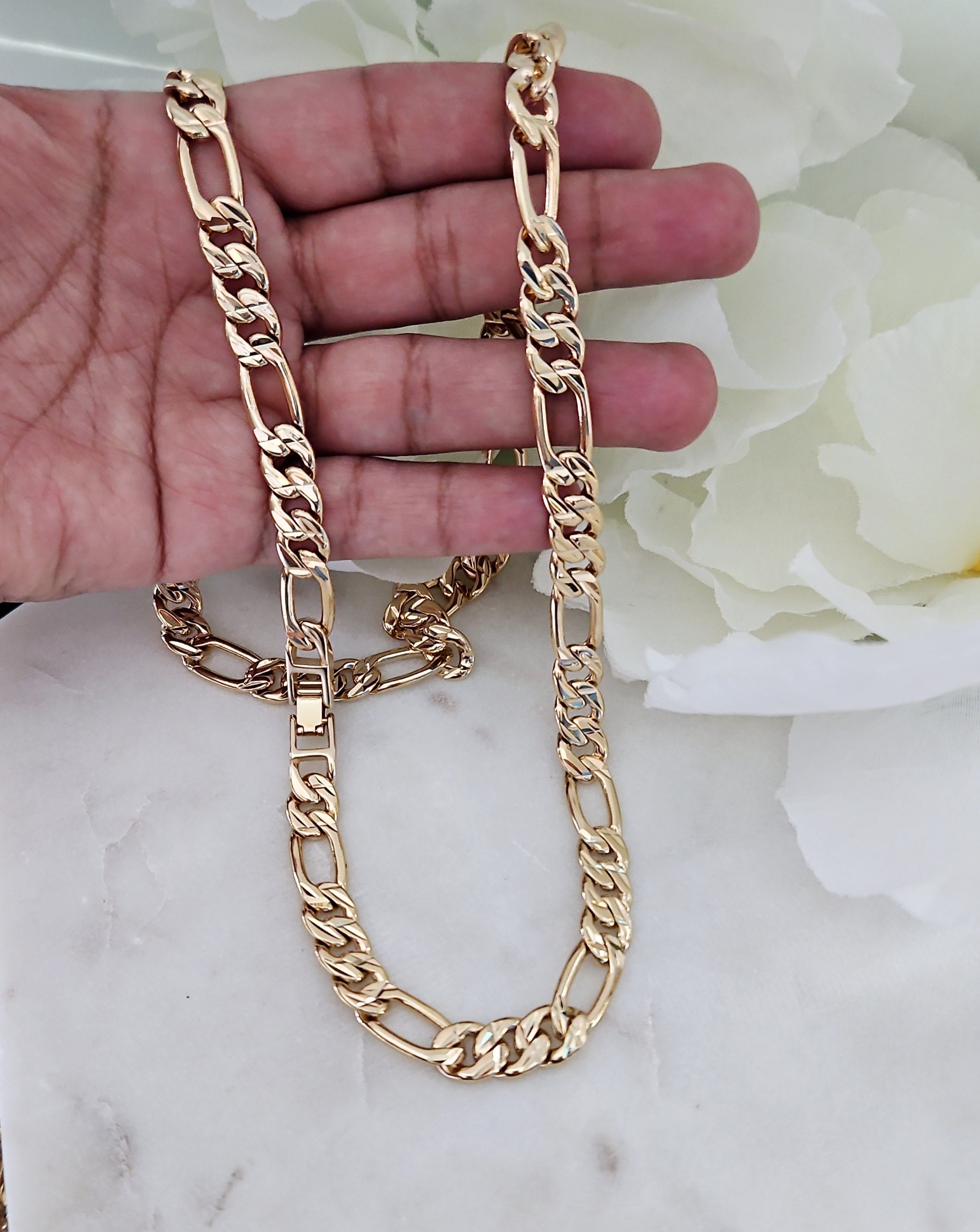9mm Thick Gold Figaro Chain Necklace - 14k Heavy Plated, Lifetime