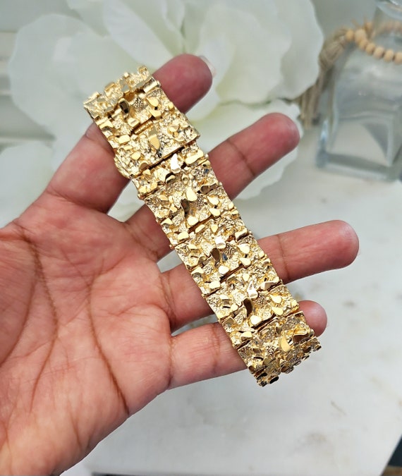 Textured Nugget Bracelet 14K Yellow Gold 7