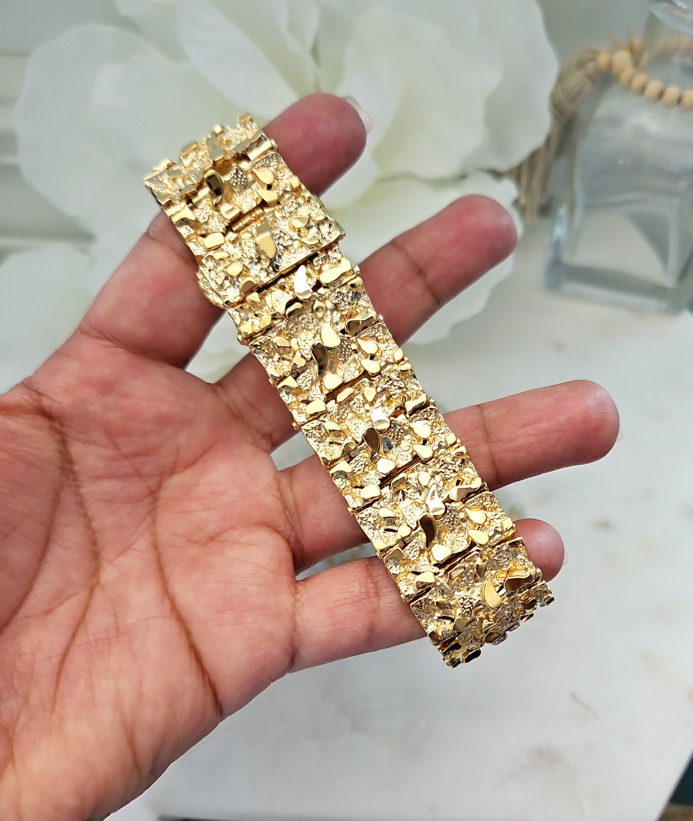 Faceted Gold Nugget Bead Bracelet – Mounir Jewellery