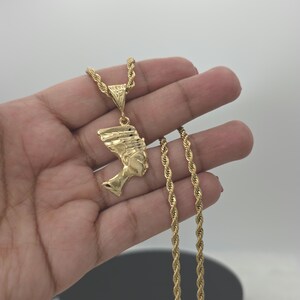 Gold Nefertiti Pendant Necklace: 14k Heavy Plated, 3mm French Rope Chain, Lifetime Replacement Guarantee image 12