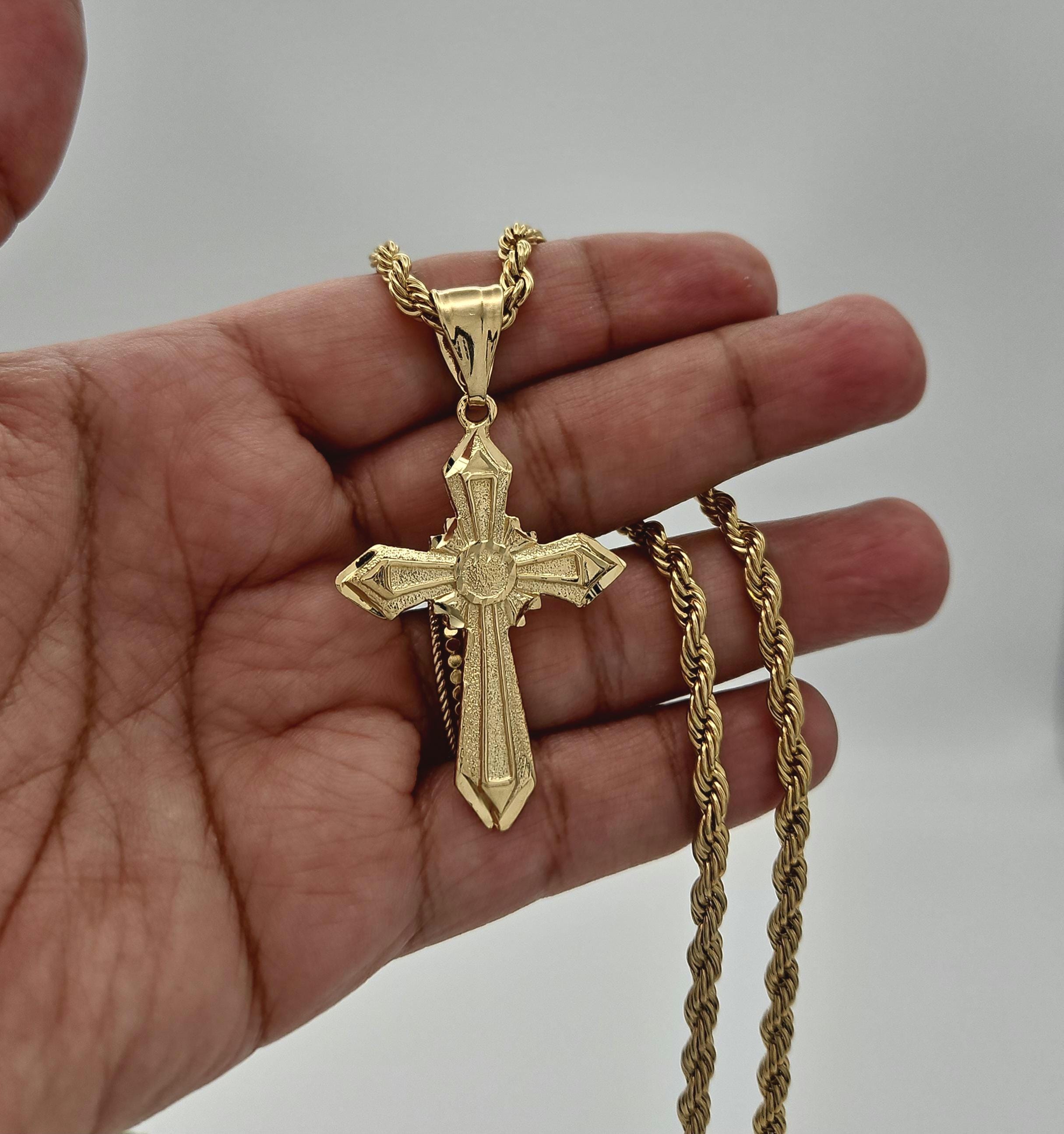 Cross Necklace for Men, 4mm French Rope Chain, Medium Sized