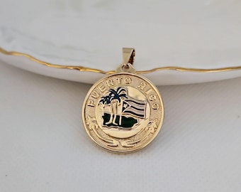 Gold Puerto Rico Medallion, 14k Heavy Plated,26mm Diameter, Bit Larger Than a Quarter