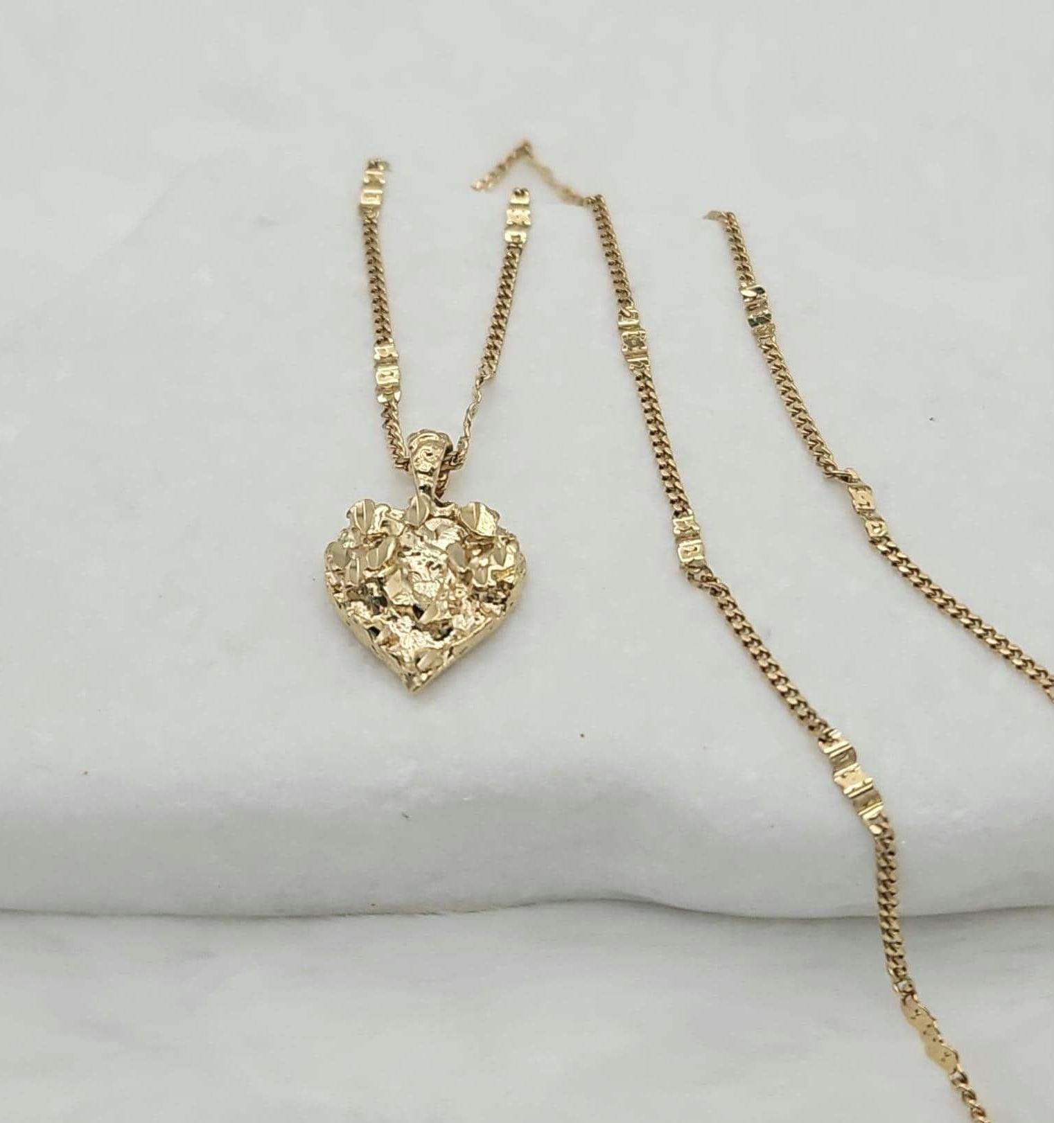 14k Gold Plated Heart Nugget Necklace: Women's Curb Chain