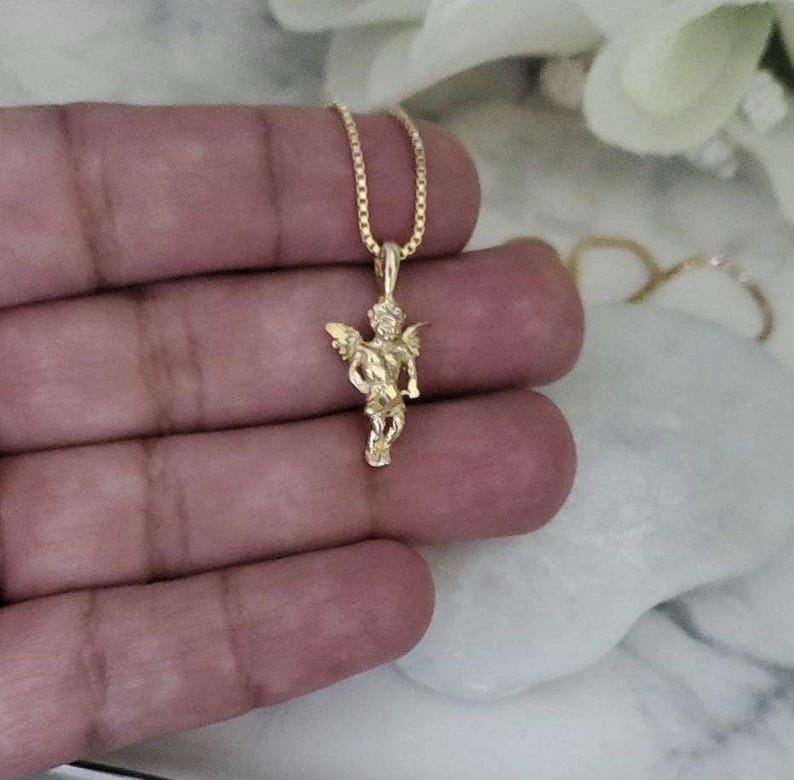 Collar de ángel chapado en oro de 14 k: colgante de querubín guardián imagen 8