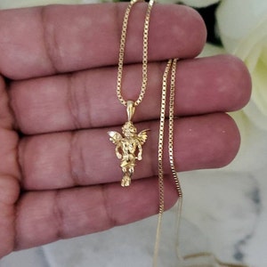 14k Gold Plated Angel Necklace: Guardian Cherub Pendant