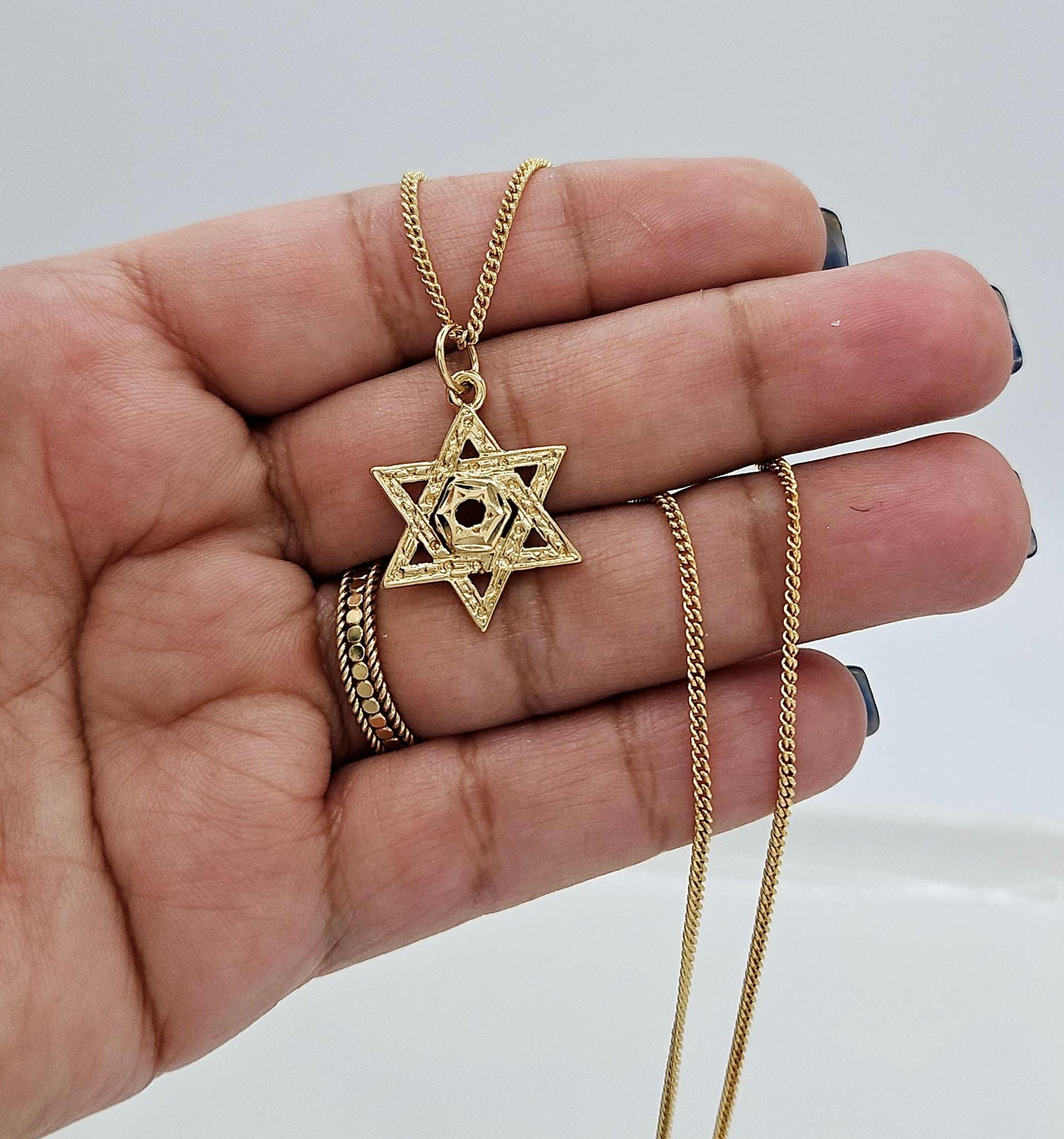 14k Gold Plated Star of David Necklace: Medium Curb Chain Pendant