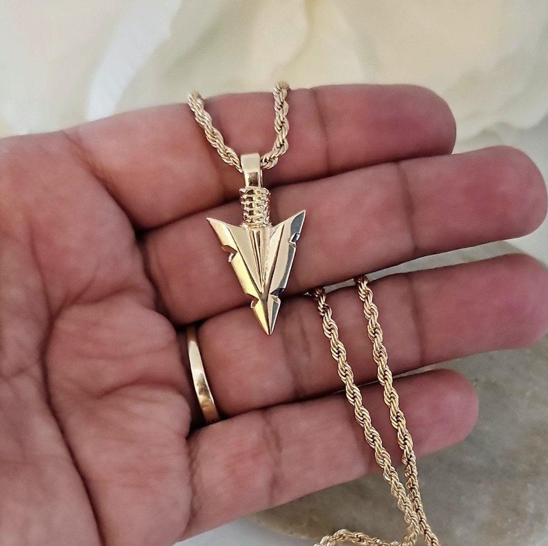 Gold Arrowhead Necklace for Men: 14k Plated, 2mm Rope Chain UK