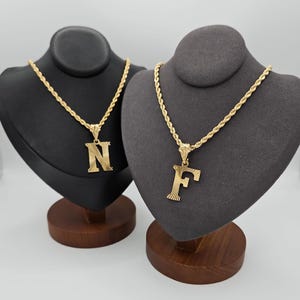 Collar con inicial de oro, cadena francesa de 3,5 mm, collar con letra de oro mediano, chapado en oro grueso de 14 k, collar de alta calidad, collar con inicial