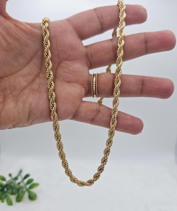 ゴールド 5mm ダイヤモンドカット ロープチェーン - 14K ヘビーメッキ
