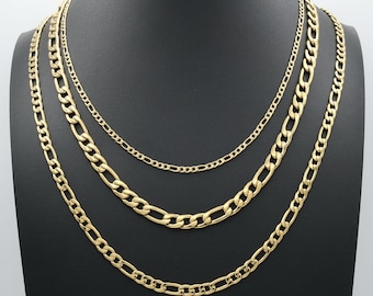 Gold Figaro Chain - 3mm, 5mm or 7mm Waterproof Chain, 14k Heavy Plated