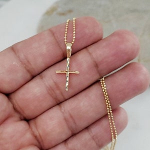 14k Gold Plated Cross Necklace: Dainty Sparkly Ball Chain