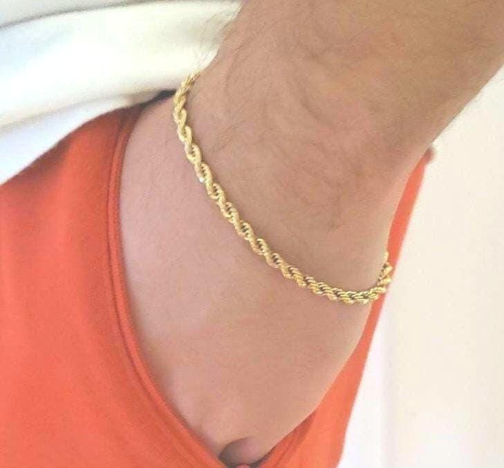 14金メッキのフレンチロープブレスレット：ユニセックスチェーン、生涯