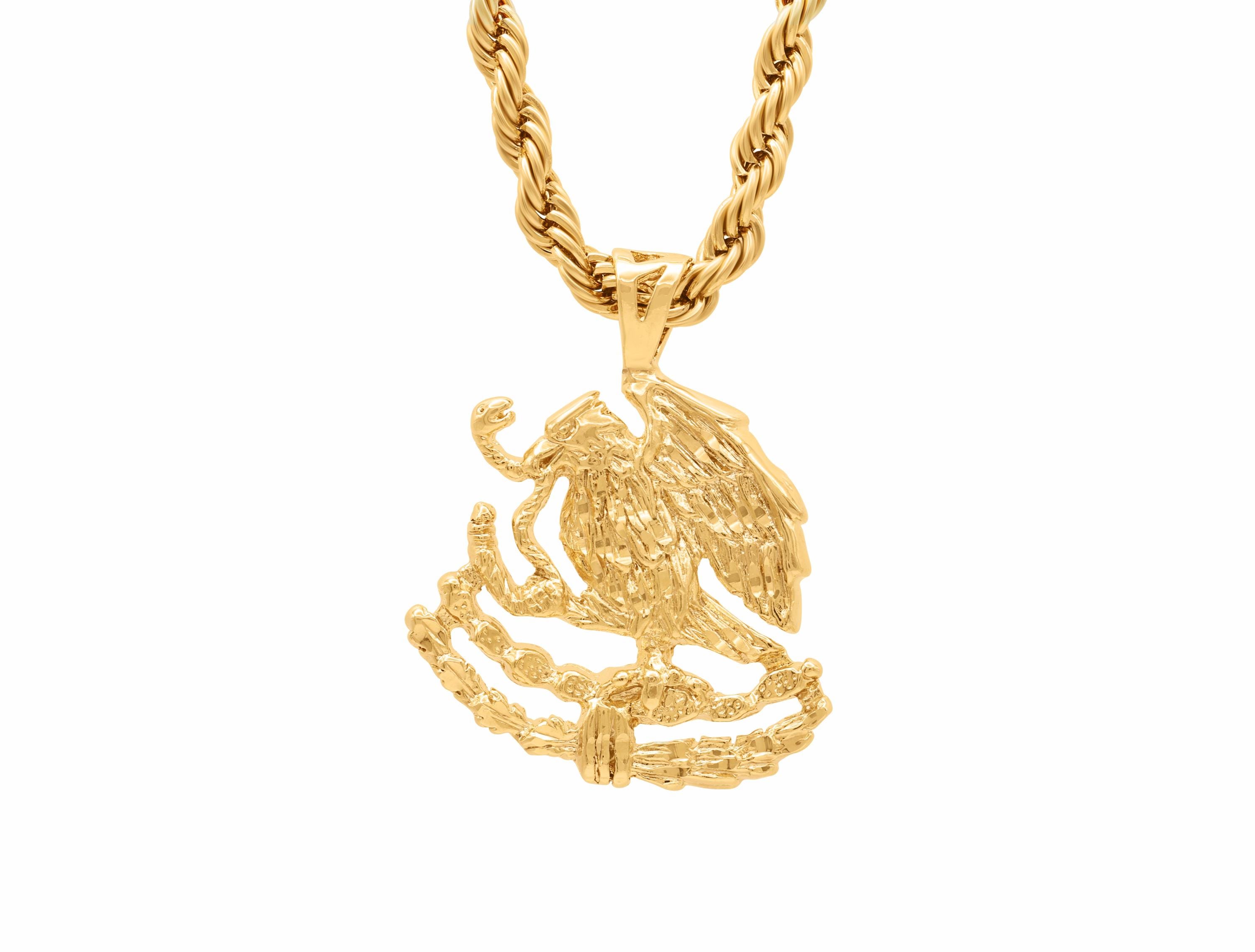 Mexican Rope Chain Large Mexican Shield Eagle Necklace: 14k Gold Plated, 4mm Rope Chain ...