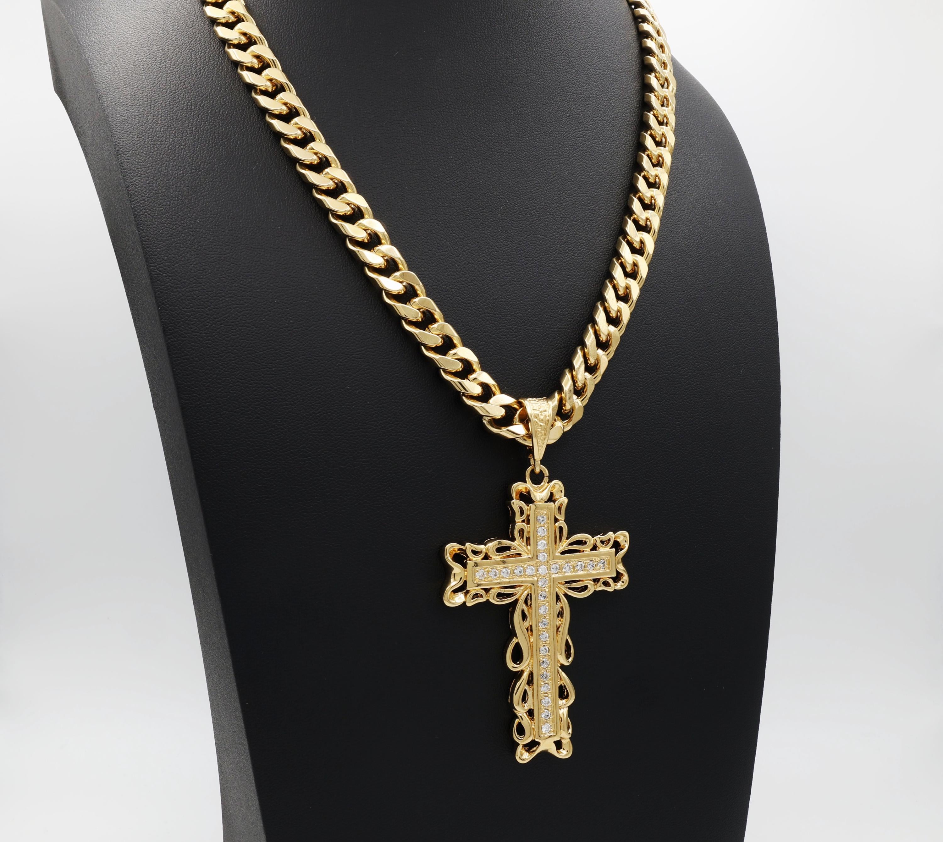 NOIR Belt Long Rope Link Chain CZ Cross Goldtone Adjustable XL Extra Large NEW 24 Inch Oversized Rope Chain in 14k Yellow Gold – Filigree  main image 3