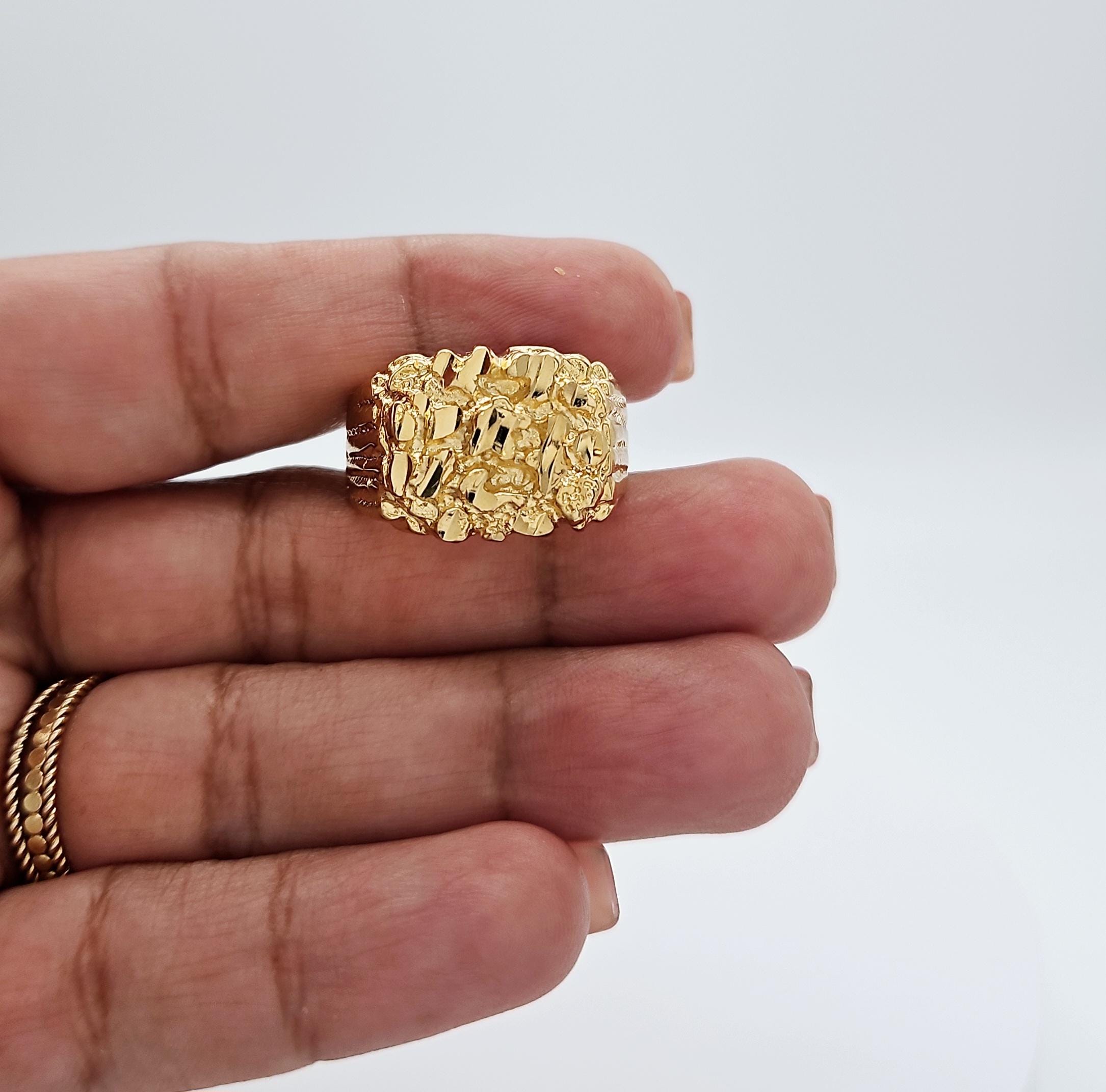 金塊 ゴールド 14金 約4.36g 男性用ゴールドナゲットリング、14Kヘビーメッキゴールド、（バンド幅