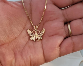 Gold Butterfly Necklace, Small Beautiful Butterfly Necklace, Made of 14k Layered &Bonded Gold Over Semiprecious Metal, Lifetime Replacement