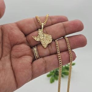 14k Heavy Gold Plated Texas Nugget Necklace - 3mm Curb Chain