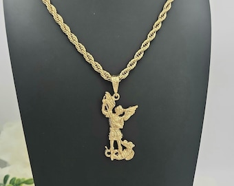 Large Gold St Michael Necklace: Angel of Protection, 14k Gold