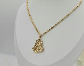 Gold Nugget Necklace: 3mm French Rope Chain, 14k Heavy Plated, Lifetime Replacement Guarantee