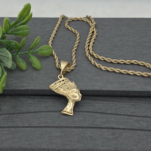 Gold Nefertiti Pendant Necklace: 14k Heavy Plated, 3mm French Rope Chain, Lifetime Replacement Guarantee image 20